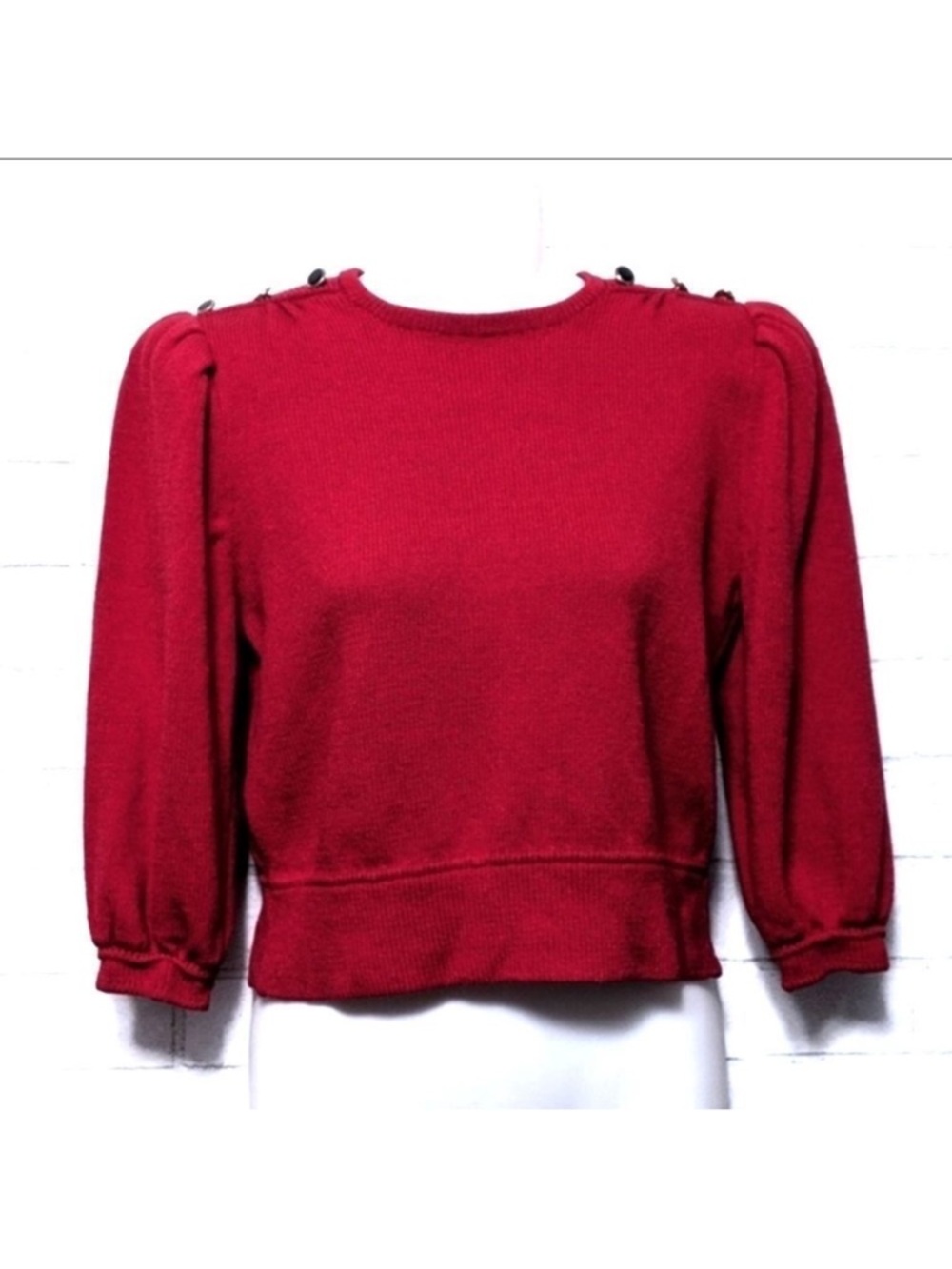 ST. JOHN Vintage Cropped Puff Sleeve Sweater S